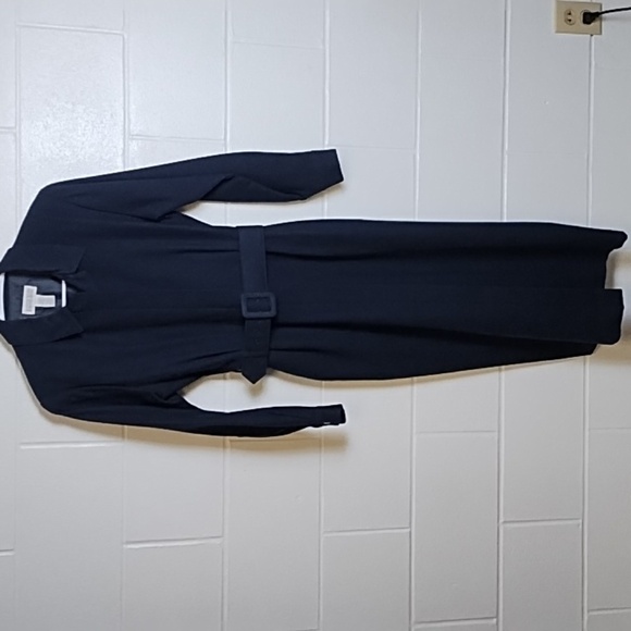 Lands End Navy Shirt Waist Covered Button Placket Wool Fully Lined Dress Pockets - Picture 14 of 16